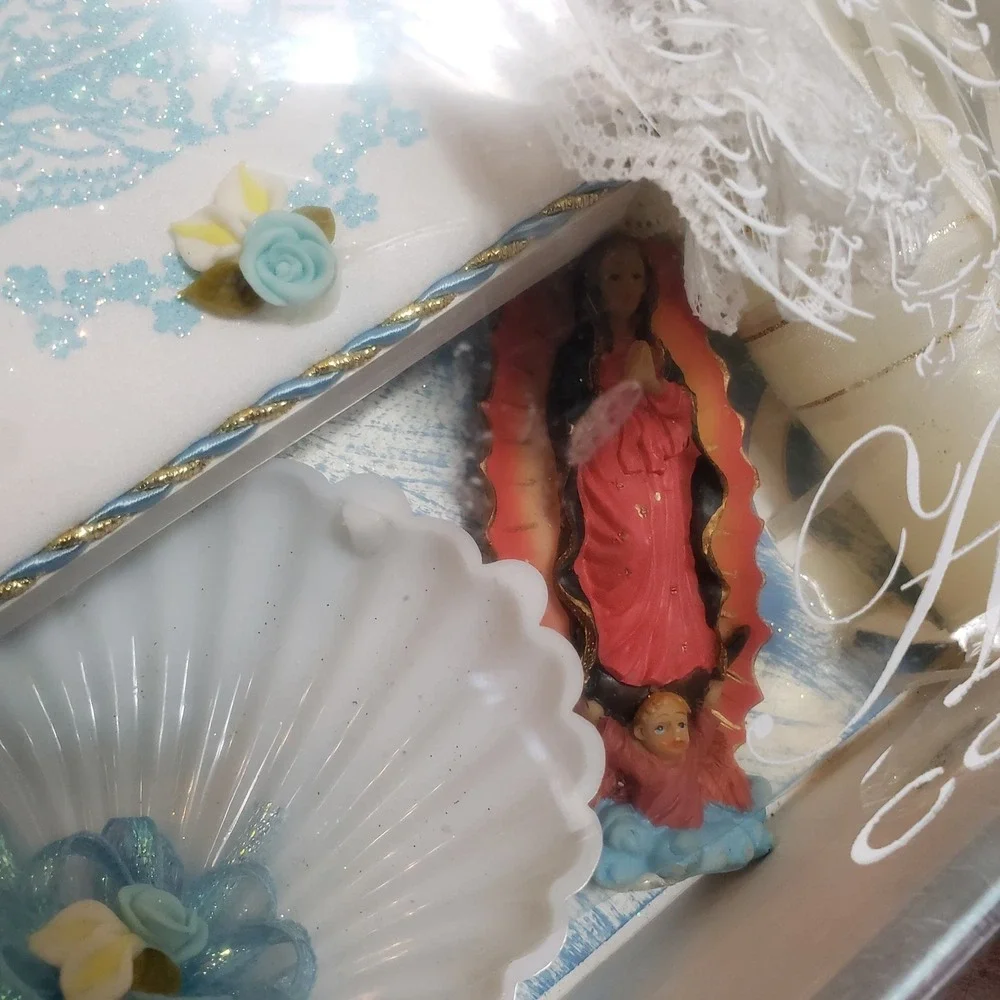 Catholic Baptism Gift Set Virgen‎ de Guadalupe Rosary Candle Prayer Book